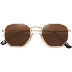 Square Hexagon Polarized Sunglasses for Women Men UV400 Retro Metal Shades